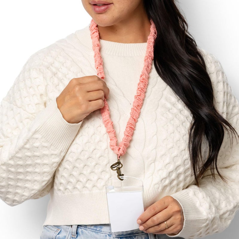 ANDI Neck Lanyard For Women - Scrunchie Cute Lanyard for Keys, Id Card Holder, Wallet - Aesthetic Long Lanyard (Coral Gingham) - Image 2