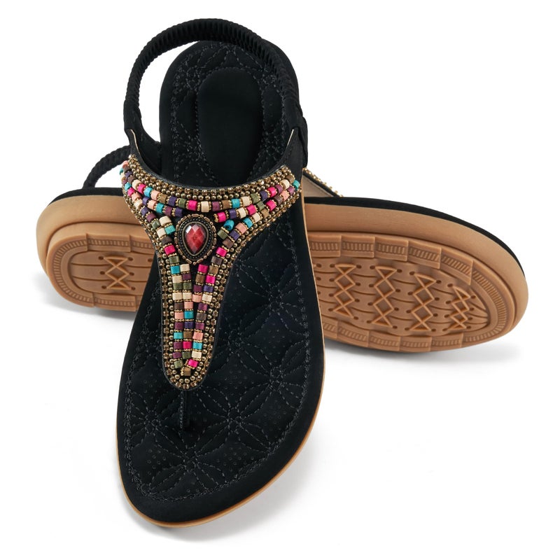 Ecetana Women's Flats Sandals Dressy Comfortable Beach Summer Sandals 2026 Bohemian Strappy Walking Casual Shoes - Image 1