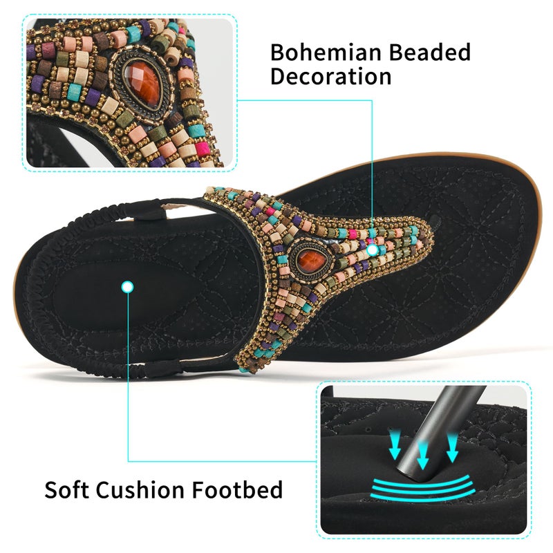 Ecetana Women's Flats Sandals Dressy Comfortable Beach Summer Sandals 2026 Bohemian Strappy Walking Casual Shoes - Image 4