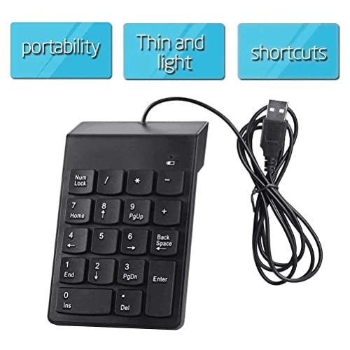 XIKKART USB Numeric Keypad – Slim 18-Key Wired Number Pad for Laptop, PC, MacBook, iMac, Mac Pro/Air – Portable External Numpad Keyboard for Data Entry (Black) (Wired Numpad) - Image 3