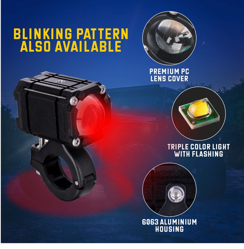 Asryd Aluminium Fog Driving Lights 30W 4000 Lumen Driving Fog Off Road Lights Triple Color Mode With Flashing Waterproof (Pack Of 2) For Royal Enfield Meteor 350, Black, Corded Electric, Led - Image 4