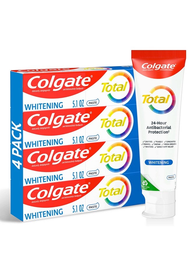 Colgate Total Whitening Toothpaste with Fluoride, 10 Benefits Including Sensitivity Relief and Stain Removal, Mint, 5.1 ounces (4 Pack)