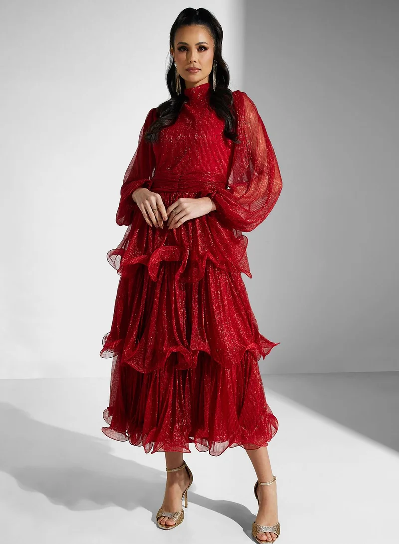 Golden Apple Ruffled Chiffon Dress