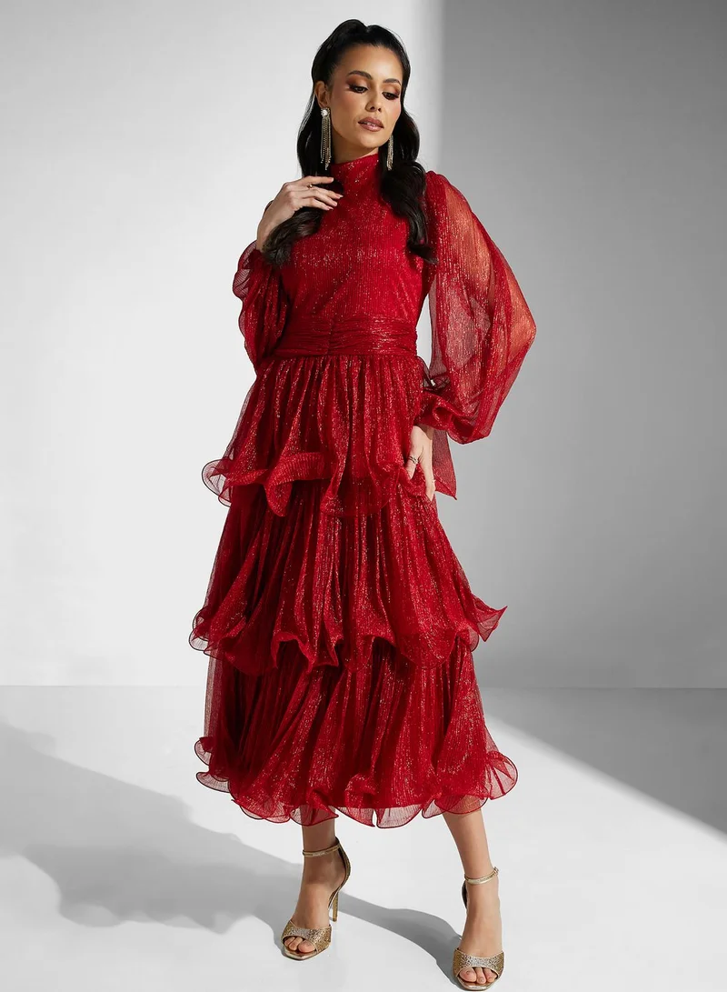 Golden Apple Ruffled Chiffon Dress
