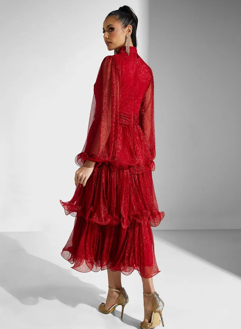 Golden Apple Ruffled Chiffon Dress