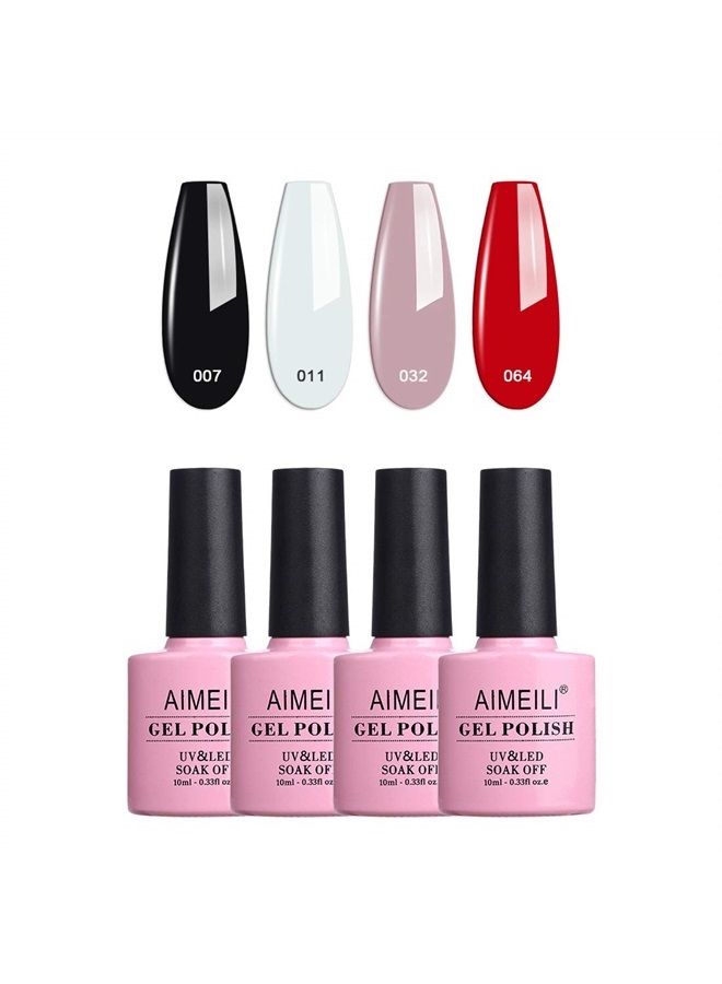 AIMEILI طلاء أظافر جل قابل للإزالة U V LED، مجموعة ألوان أنيقة كلاسيكية نود أسود أحمر أبيض من 4 قطع سعة 10 مل - مجموعة كيت 19 - Image 1