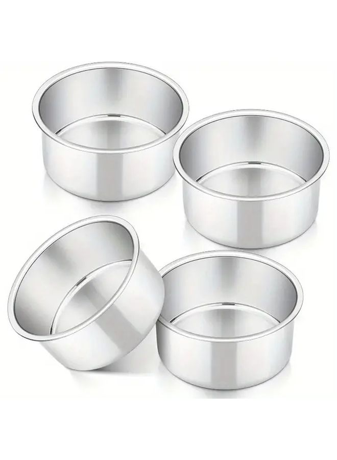 4 Inch 4 Piece Solid Bottom Cake Pan Set Stainless Steel Round Baking Pans Leakproof Easy Clean Mirror Finish Easy Mould Removal For Birthday Wedding Kitchen Party Holiday - Image 1