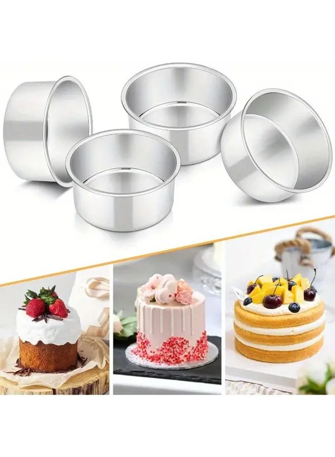 4 Inch 4 Piece Solid Bottom Cake Pan Set Stainless Steel Round Baking Pans Leakproof Easy Clean Mirror Finish Easy Mould Removal For Birthday Wedding Kitchen Party Holiday - Image 4