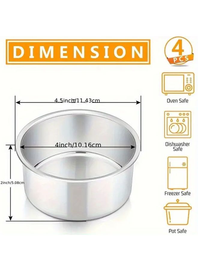 4 Inch 4 Piece Solid Bottom Cake Pan Set Stainless Steel Round Baking Pans Leakproof Easy Clean Mirror Finish Easy Mould Removal For Birthday Wedding Kitchen Party Holiday - Image 3