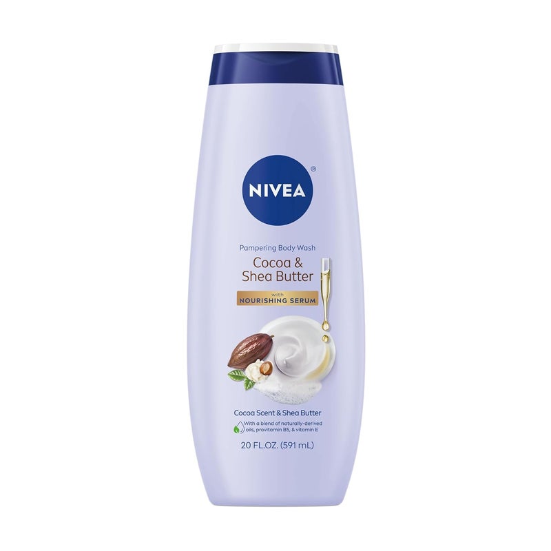 NIVEA Pampering Cocoa and Shea Butter Body Wash with Nourishing Serum Moisturizing Body Wash for Women Enriched with Provitamin B5 and Vitamin E 20 Fl Oz Bottle