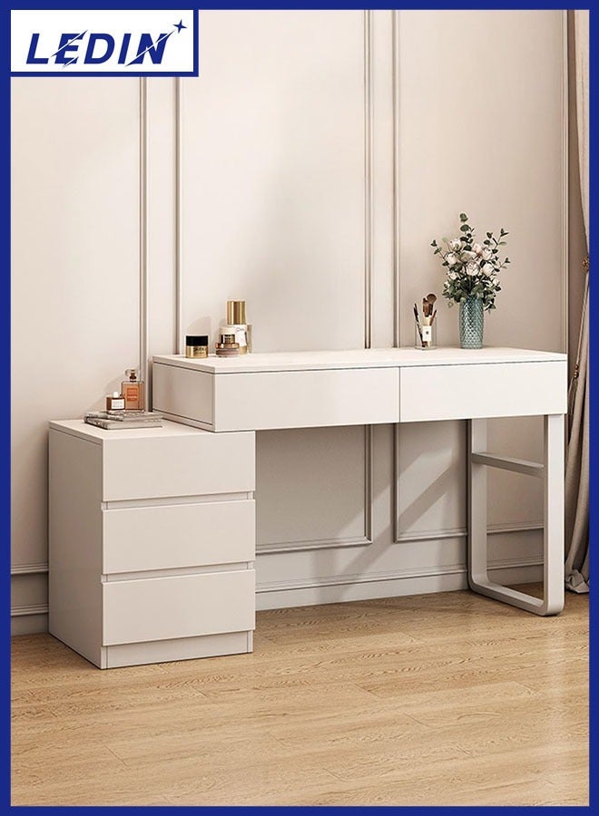 LEDIN Modern Minimalist White Dressing Table with Storage Drawers – Makeup Vanity Desk - Image 1