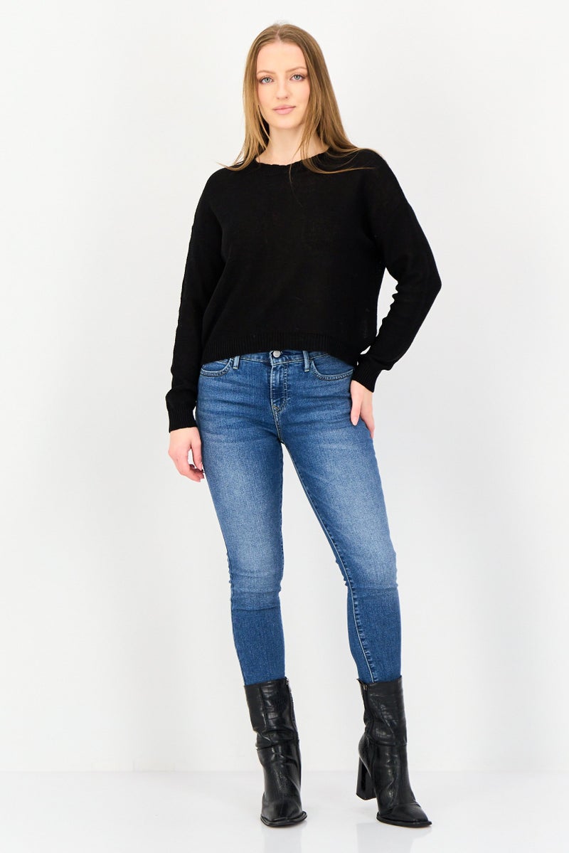 BRAVE SOUL Women Ribbed Neck Knitted Sweater, Black - Image 4