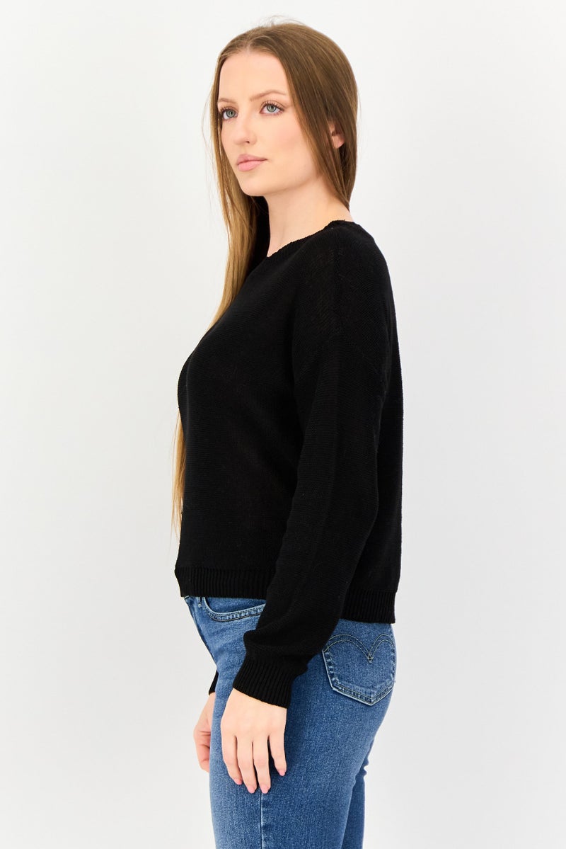 BRAVE SOUL Women Ribbed Neck Knitted Sweater, Black - Image 2