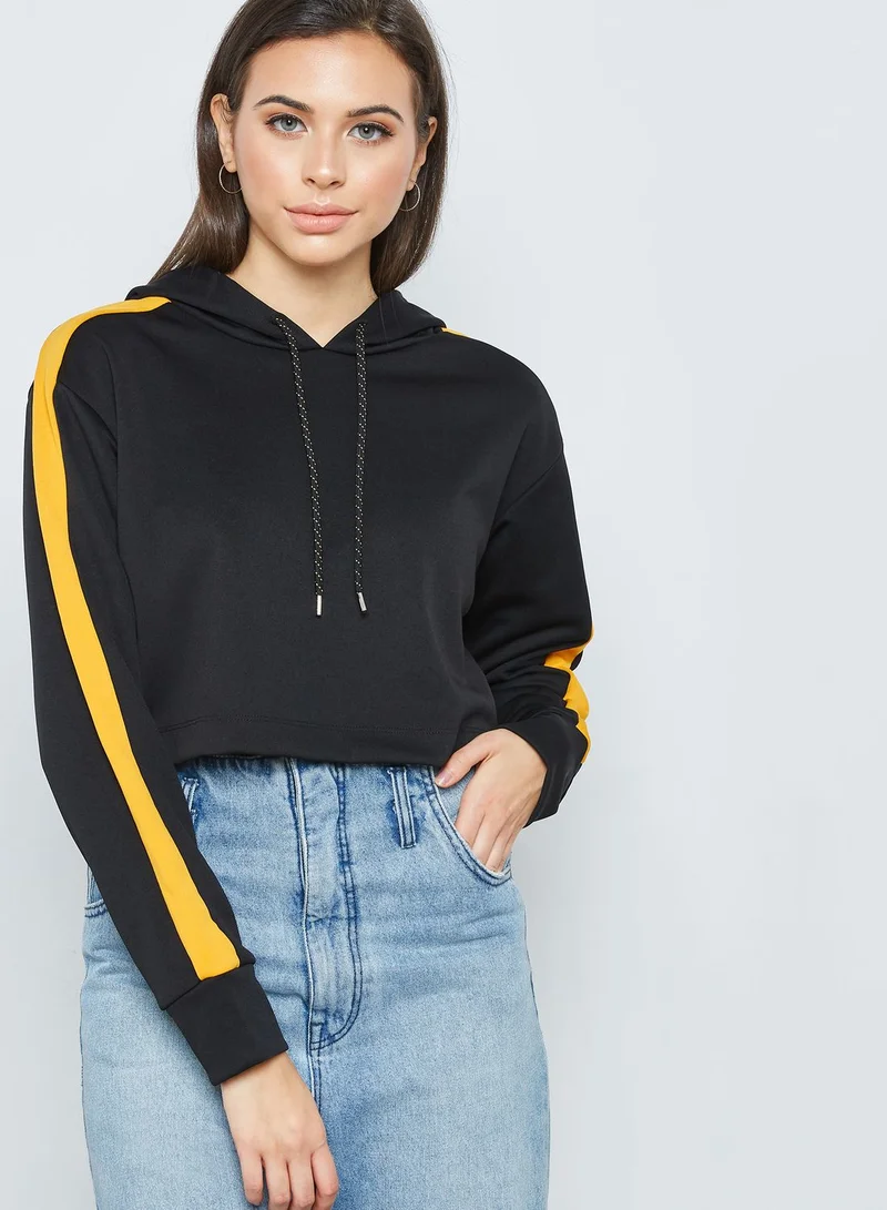 FOREVER 21 Side-Striped Cropped Hoodie