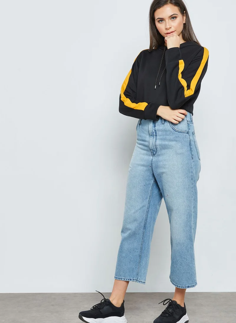 FOREVER 21 Side-Striped Cropped Hoodie