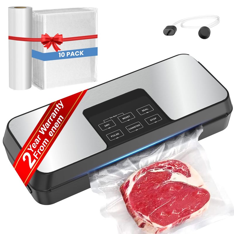 ENEM Vacuum Sealer Machine for Packing, Sealing Machine for Food Packets, 80kpa Automatic Dry & Wet Air Packet Sealer Machine, with 2 Year Warranty from Enem,With Free 1 Vacuum Roll,10 Vacuum Pouches - Image 5
