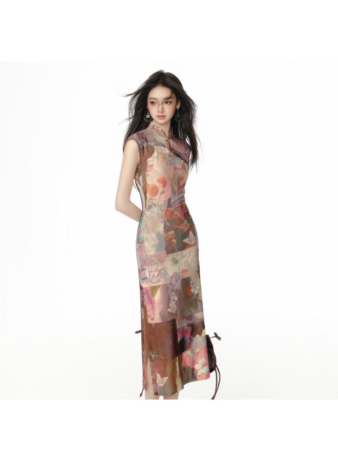 EPTISON فستان تشيباو صيني جديد بأسلوب ريترو للنساء، وصول جديد صيف 2025، تصميم شق جانبي، فستان مطبوع بطول متوسط - Image 2