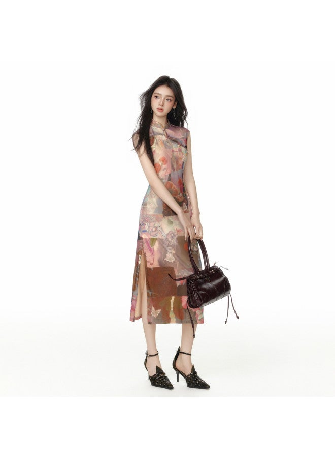 EPTISON فستان تشيباو صيني جديد بأسلوب ريترو للنساء، وصول جديد صيف 2025، تصميم شق جانبي، فستان مطبوع بطول متوسط - Image 4