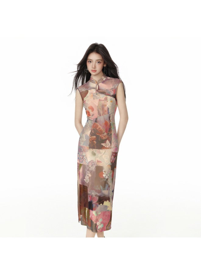 EPTISON فستان تشيباو صيني جديد بأسلوب ريترو للنساء، وصول جديد صيف 2025، تصميم شق جانبي، فستان مطبوع بطول متوسط - Image 3