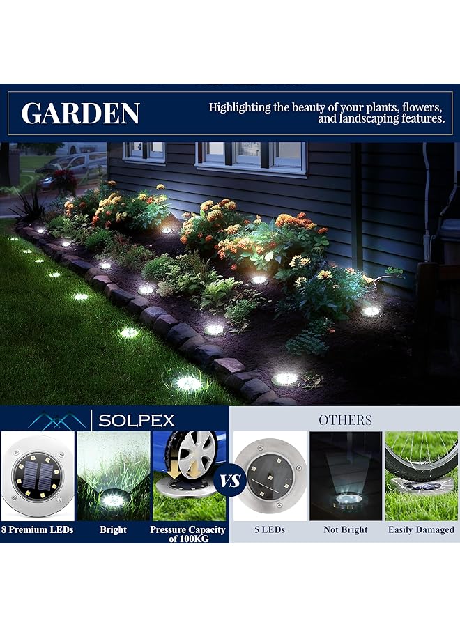 erorex Solar Ground Lights 8 Pack Solar Lights Outdoor Waterproof 8 Led Solar Powered Landscape Lighting For Garden Yard Patio Pathway Driveway Walkway Cool White - Image 4