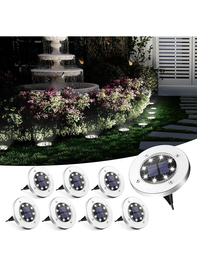 erorex Solar Ground Lights 8 Pack Solar Lights Outdoor Waterproof 8 Led Solar Powered Landscape Lighting For Garden Yard Patio Pathway Driveway Walkway Cool White - Image 1