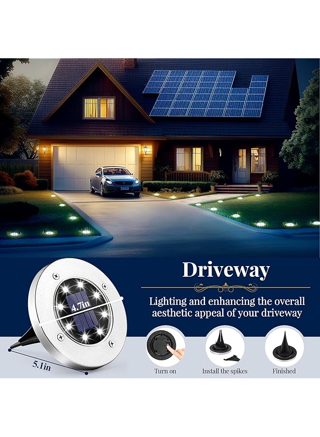 erorex Solar Ground Lights 8 Pack Solar Lights Outdoor Waterproof 8 Led Solar Powered Landscape Lighting For Garden Yard Patio Pathway Driveway Walkway Cool White - Image 5