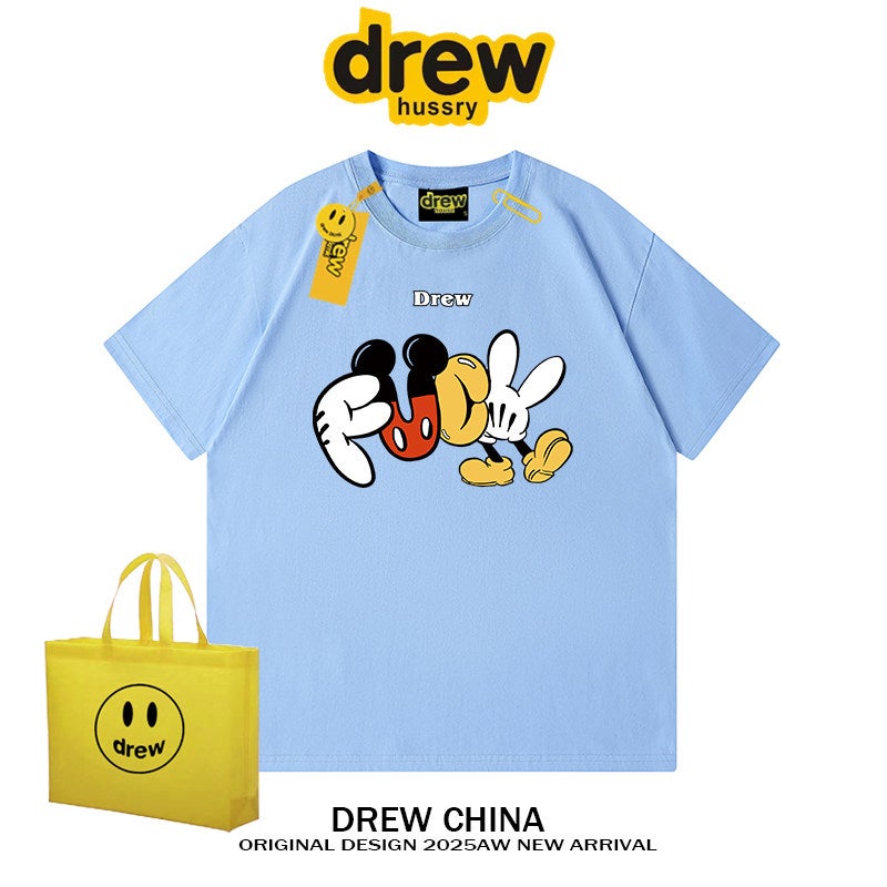 Drew American retro fashion brand Mickey fun print short-sleeved t-shirt for men and women street loose couple half-sleeved INS trendy - Image 2