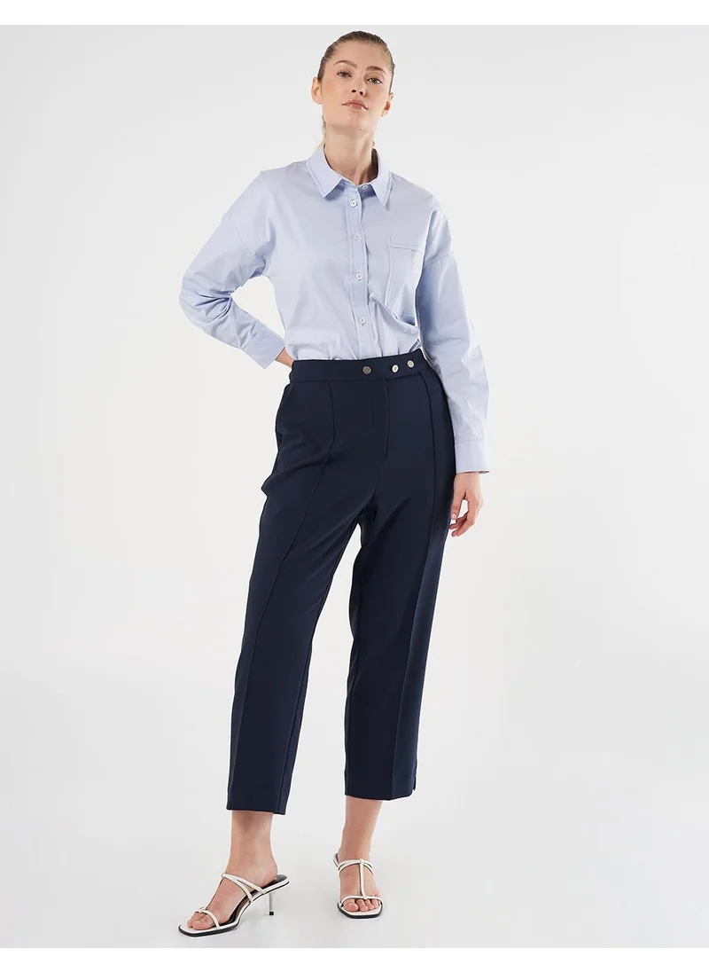 Kayra Front Button Topstitched Pants Dark Navy