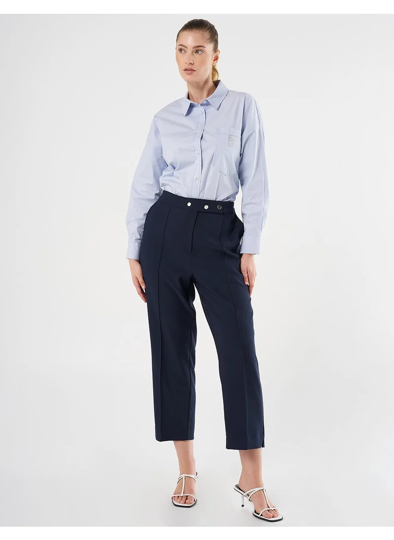 Kayra Front Button Topstitched Pants Dark Navy