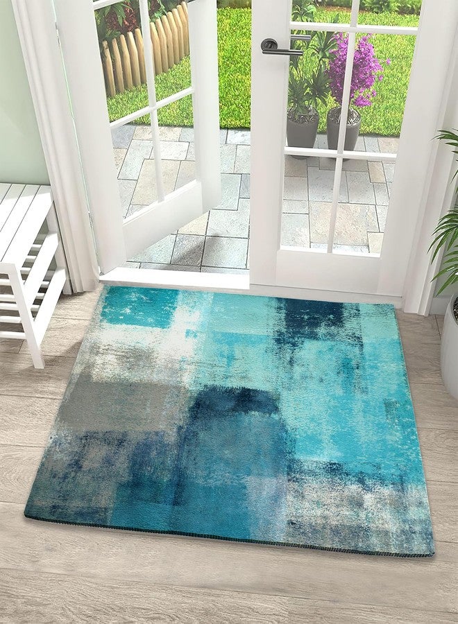 IGPPDO Welcome Mats Abstract Blue Gray Texture Indoor Front Door Mats for Home Entrance, Super Non-Slip Floor Mats for Home Entryway, Outdoor Welcome Mat, Easy Clean, 17x 30 inch - Image 1