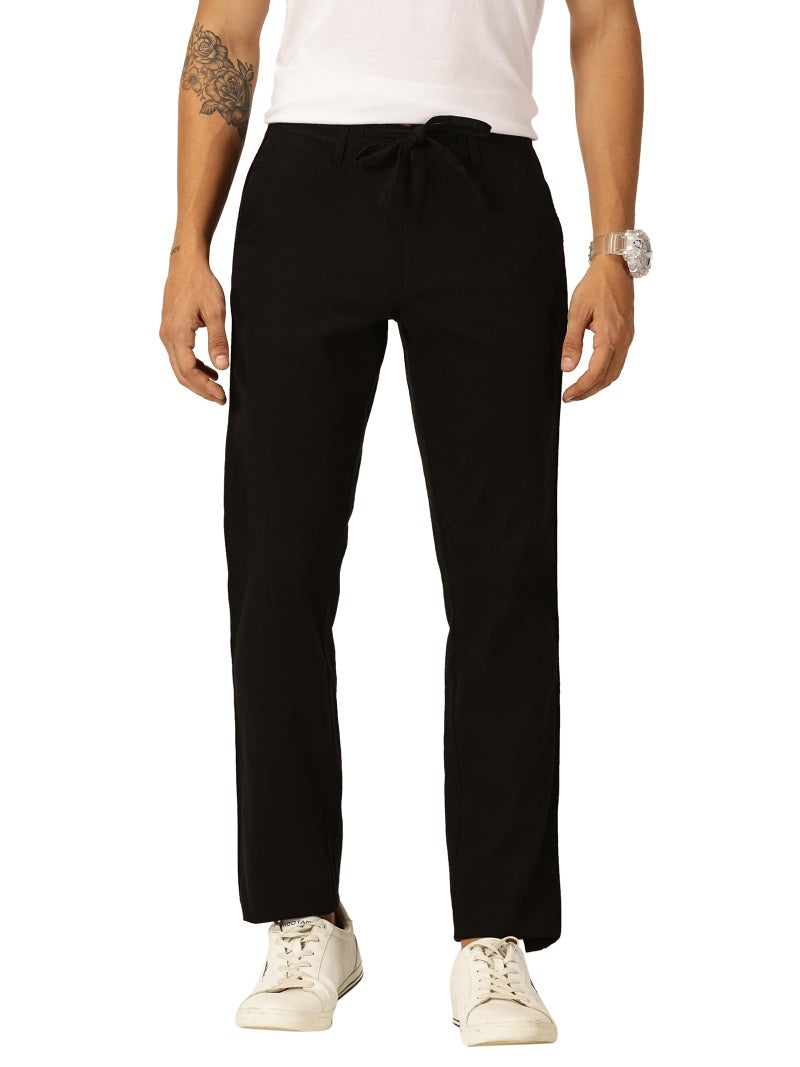 Thomas Scott Men's Mid-Rise Cotton Linen Smart Chino Trouser (Black, 32) - Image 1