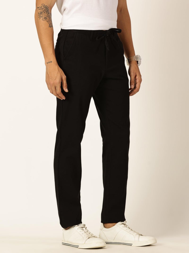 Thomas Scott Men's Mid-Rise Cotton Linen Smart Chino Trouser (Black, 32) - Image 2