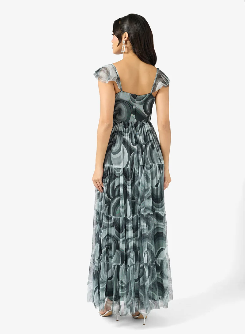 Lace and Beads Melisa Ruched Detail Tiered Maxi Dress