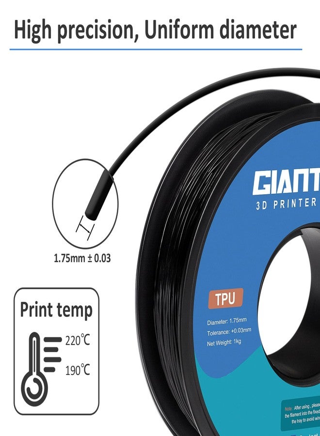 GIANTARM Black TPU Filament, 95A TPU Filament 1.75mm, Dimensional Accuracy +/- 0.03, Flexible Soft 3D Printer Filament 1kg Spool(2.2 lbs), Vacuum Packaging (Black) - Image 2