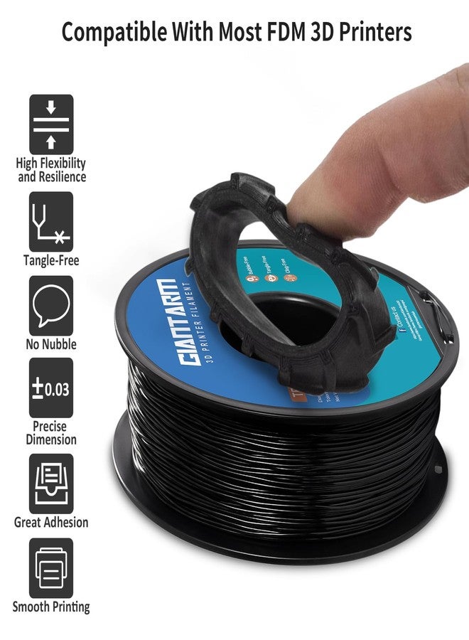 GIANTARM Black TPU Filament, 95A TPU Filament 1.75mm, Dimensional Accuracy +/- 0.03, Flexible Soft 3D Printer Filament 1kg Spool(2.2 lbs), Vacuum Packaging (Black) - Image 4