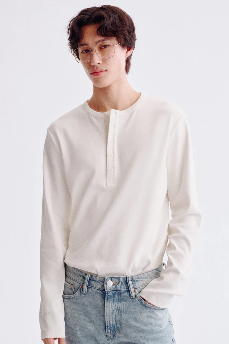 H&M Slim Fit Ribbed Henley shirt