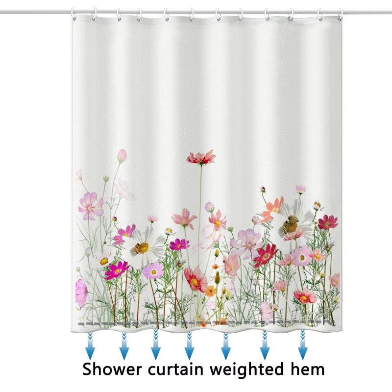 Niidder Shower Curtain  Flower Shower Curtain  Waterproof Bathroom Shower Curtains  -72 ""W x 72"" L/Shower Curtains for Bathroom Cloth Shower Curtain with 12 Hooks - Image 3