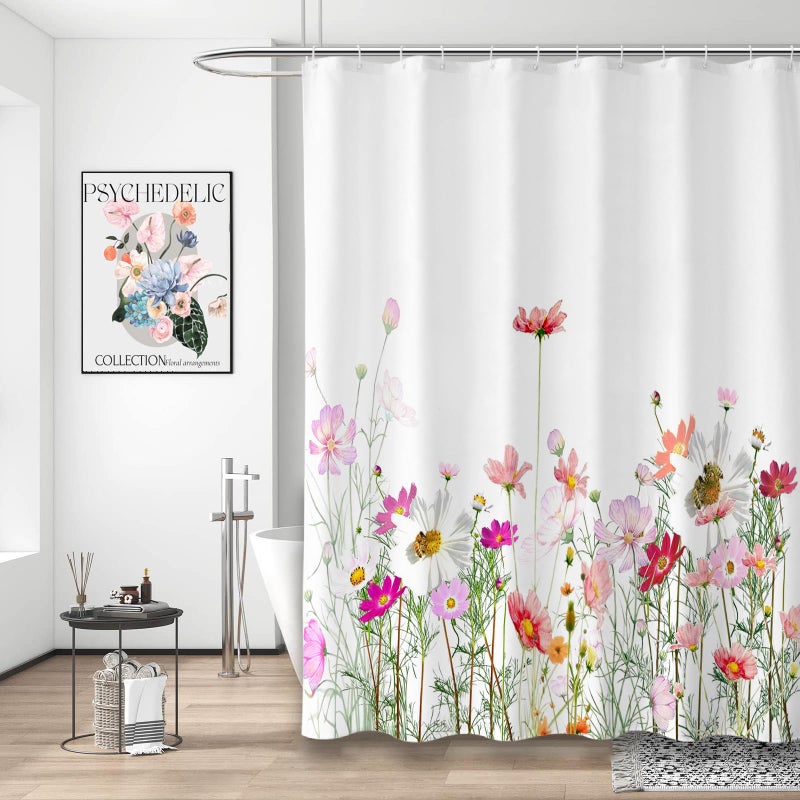 Niidder Shower Curtain  Flower Shower Curtain  Waterproof Bathroom Shower Curtains  -72 ""W x 72"" L/Shower Curtains for Bathroom Cloth Shower Curtain with 12 Hooks - Image 5