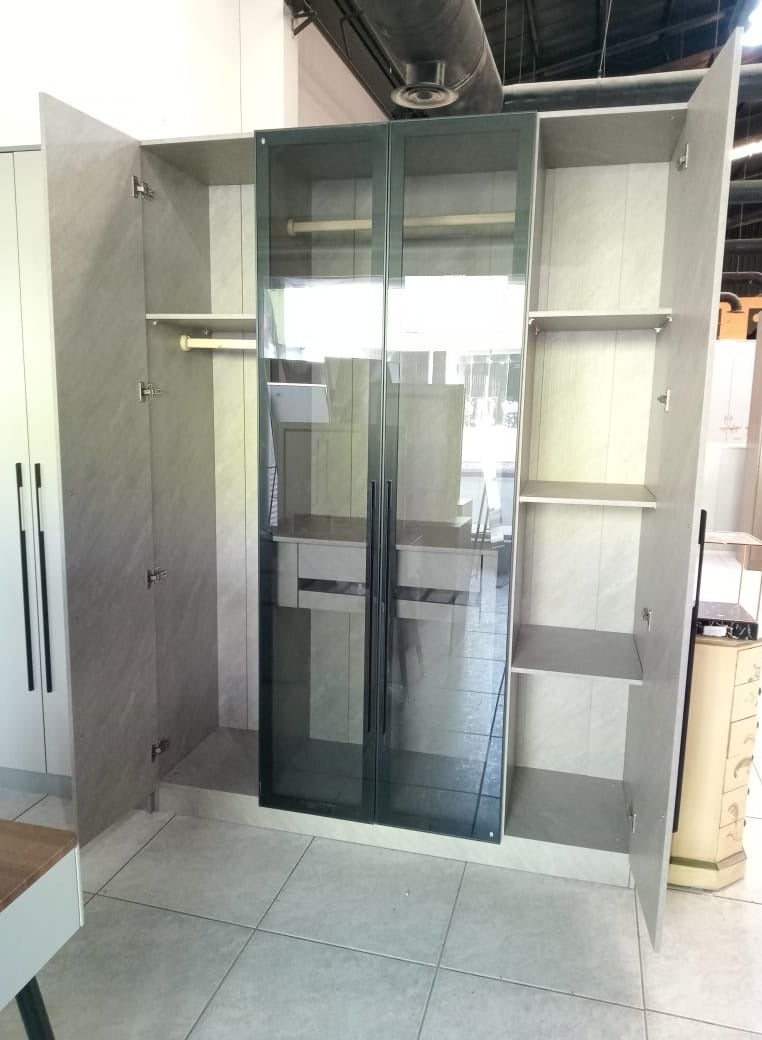 Generic WARDROBE-4 DOOR, MIDDLE 2 DOOR GLASS, MARBLE FINISH,  - Image 2