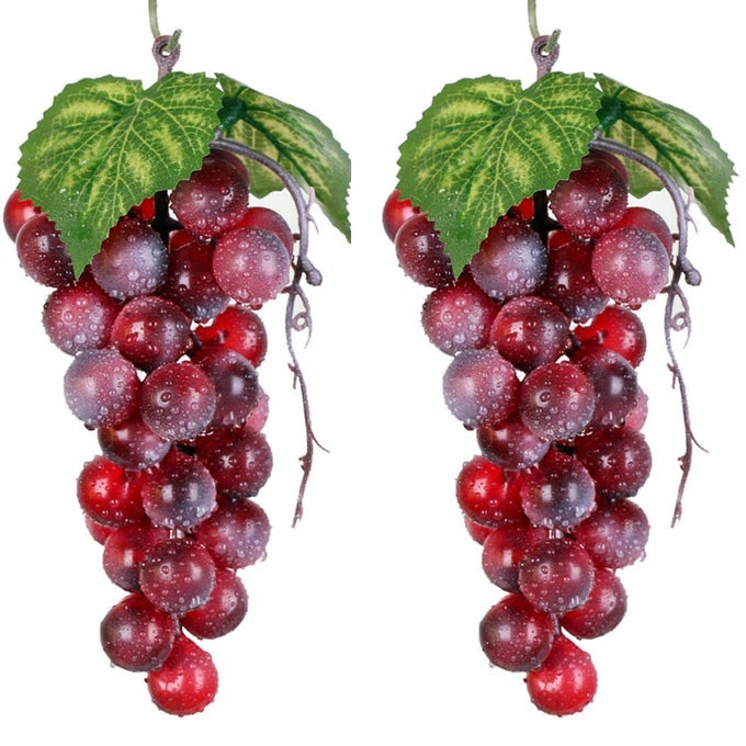 2PCS RED SIMULATION GRAPES BUNCHES LIFELIKE ARTIFICIAL GRAPES FAKE GRAPE BUNDLE FOR VINES DECORATION WINE KITCHEN GARLAND DECOR FAUX FRUIT PROPS36 GRAINS 7INCHES LONG