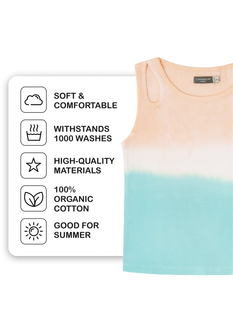 CANADA HOUSE Soft and Comfortable Orange and Glacier Blue Ribbed Cotton T-shirt for Girls  - Image 3