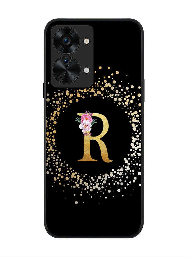 Stylizedd Rugged Black edge case for OnePlus Nord 2T, Slim fit Rubber Edges Thin Cover -  Custom Monogram Initial Letter Floral Pattern Alphabet - R  (Black ) - Image 1