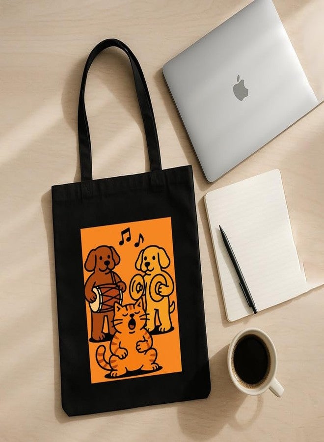 Megrok Pet Band Tote Bag for Women | Front A4 Size Printed Pocket | 16x14 Inch Musical Cotton Bag | Children's Animal Education Tool - Image 5