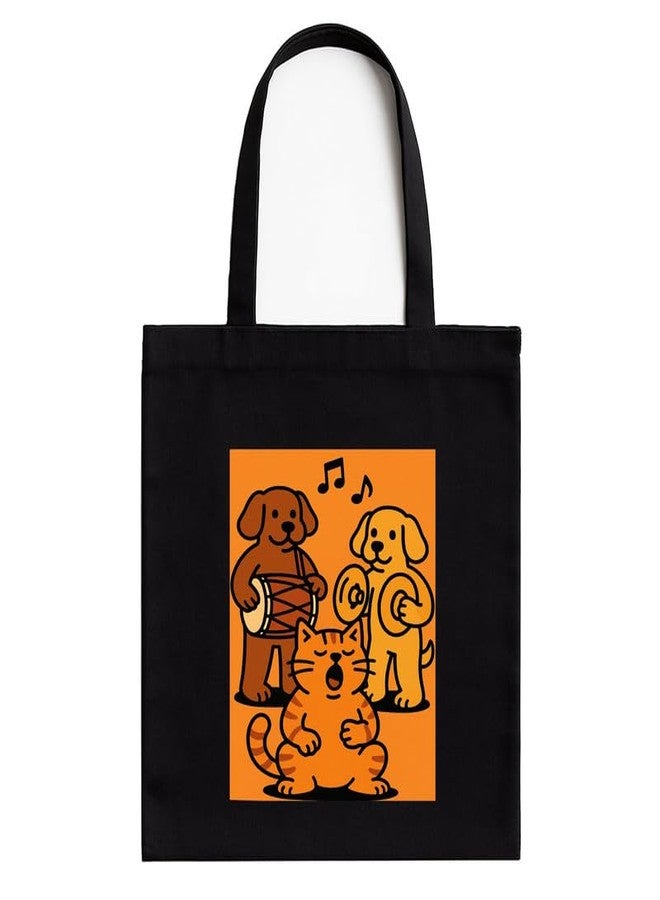 Megrok Pet Band Tote Bag for Women | Front A4 Size Printed Pocket | 16x14 Inch Musical Cotton Bag | Children's Animal Education Tool - Image 1