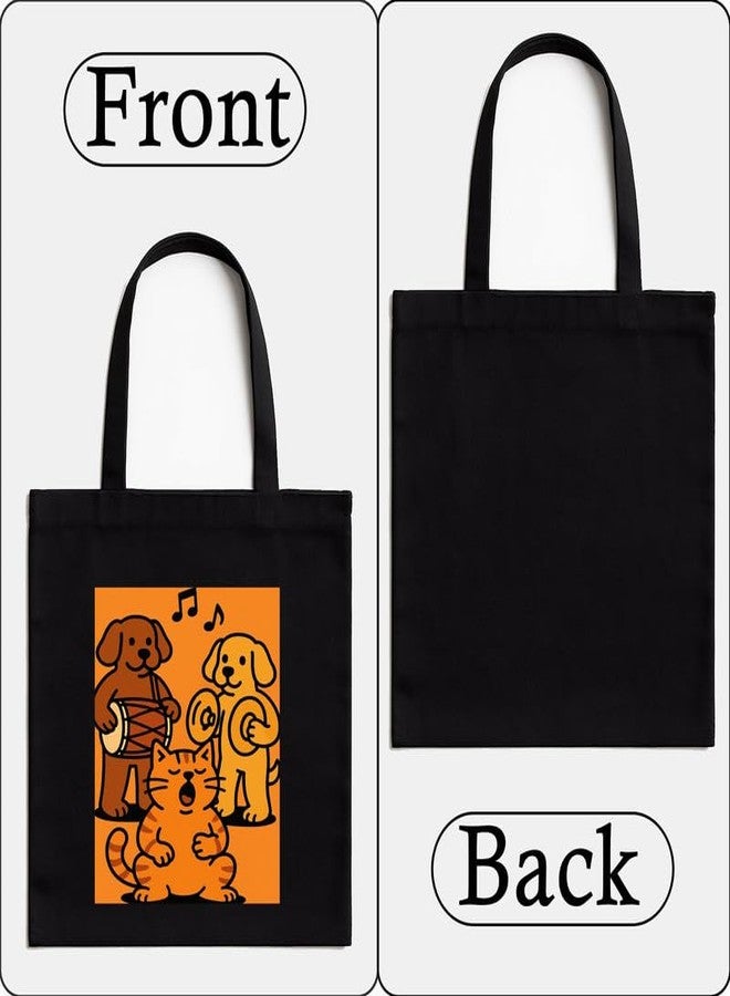 Megrok Pet Band Tote Bag for Women | Front A4 Size Printed Pocket | 16x14 Inch Musical Cotton Bag | Children's Animal Education Tool - Image 4