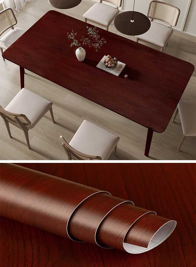 رَوَائِد ورق جدران بتصميم خشب الجوز 45×300 سم – بلون بني مائل للأحمر، لاصق ذاتي وقابل للإزالة، لتغليف الخزائن والمكاتب والدولايب – لفة فينيل بنقش حبيبات الخشب - Image 1