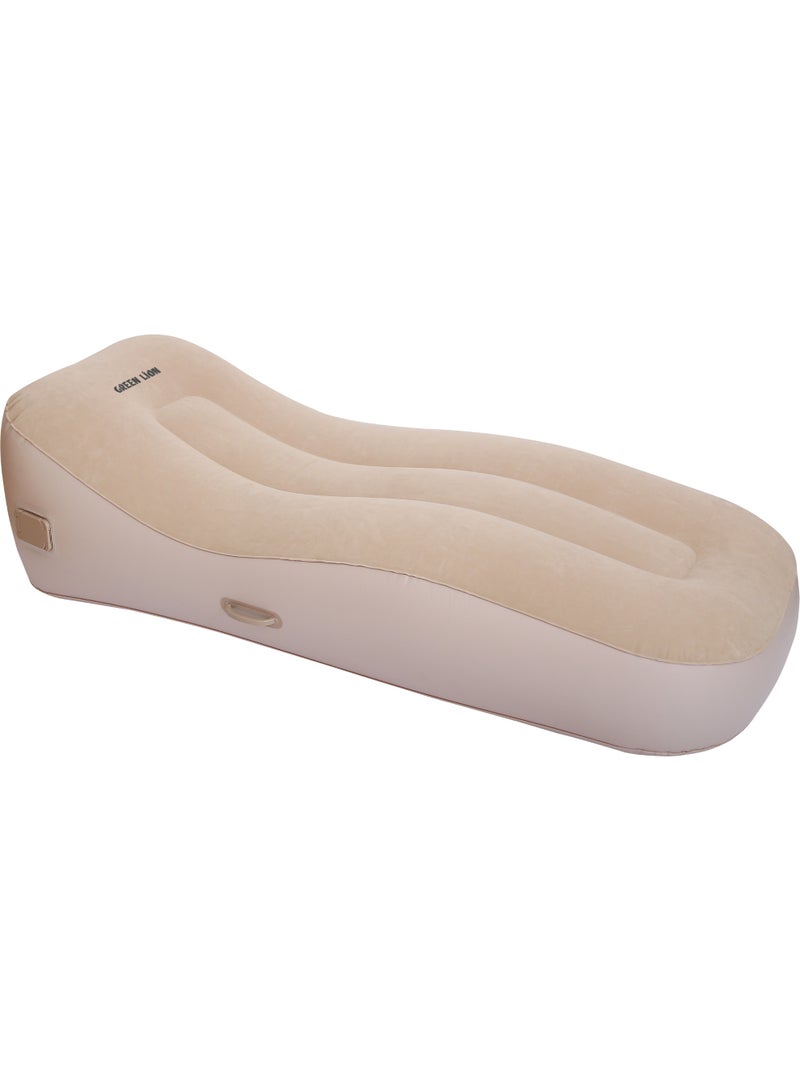 جرين ليون أريكة سرير هوائية قابلة للنفخ محمولة بتصميم مريح منحوت، إعداد سهل للاستخدام الداخلي / نفخ سريع خلال 3 دقائق / حجم 180x75x55 سم / سعة تحميل 200 كجم / مقبض حمل سهل - بيج - Image 3