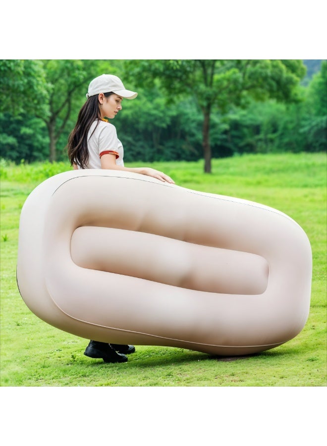 جرين ليون أريكة سرير هوائية قابلة للنفخ محمولة بتصميم مريح منحوت، إعداد سهل للاستخدام الداخلي / نفخ سريع خلال 3 دقائق / حجم 180x75x55 سم / سعة تحميل 200 كجم / مقبض حمل سهل - بيج - Image 4