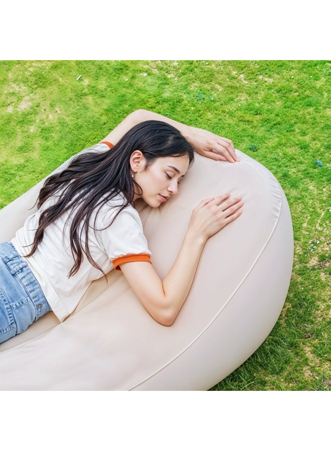 جرين ليون أريكة سرير هوائية قابلة للنفخ محمولة بتصميم مريح منحوت، إعداد سهل للاستخدام الداخلي / نفخ سريع خلال 3 دقائق / حجم 180x75x55 سم / سعة تحميل 200 كجم / مقبض حمل سهل - بيج - Image 5