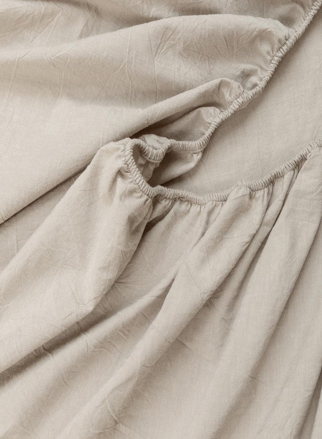 BESTOUCH Fitted Sheet Only 100% Washed Cotton Linen Feel Easily Fits Deep Pockets up to 17 inch Solid Linen Grey Queen - Image 4